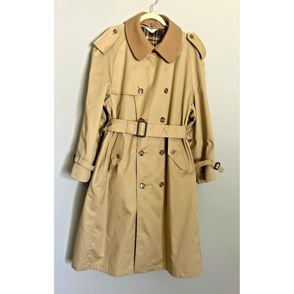 Vintage Men Size 44 Trench Coat Honey Beige Removable Wool Liner Collar Gun Flap